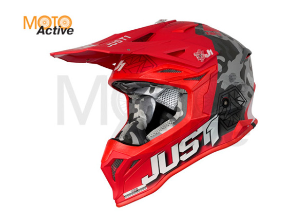 Шлем кроссовый JUST1 J39 Kinetic, камуфляж/серый/красный матовый